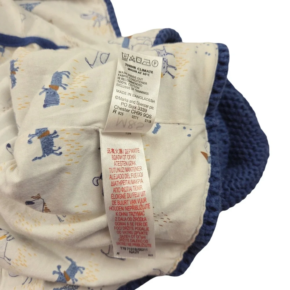 M&S Navy Blue Knit Bear Ear Hooded Cardigan Sweater Dog Print Lining Fall